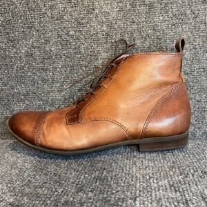 BOCAGE Tiago Womens 7.5 Soft Leather Ankle Boots Lace Up Cognac Brown